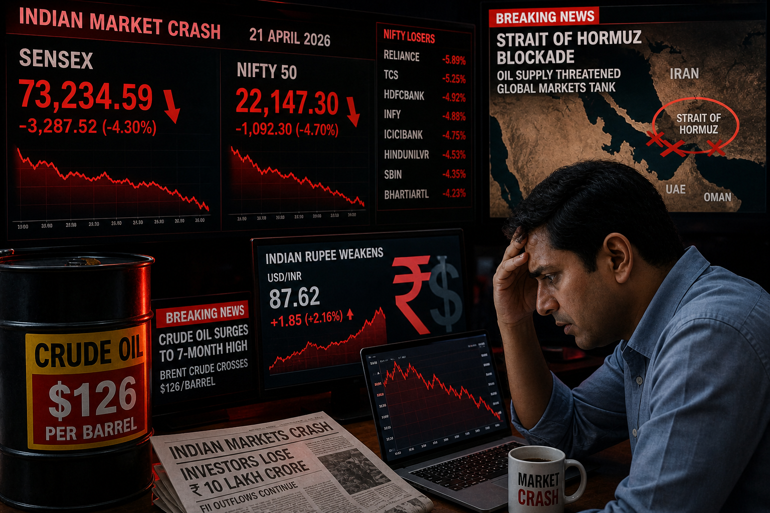 Sensex 1,237 Points धड़ाम! Nifty 380 Points गिरा — US-Iran War, ₹126 का Crude Oil और ₹95 का Dollar — आपके Bank, Loan और Wallet पर क्या पड़ेगा असर?